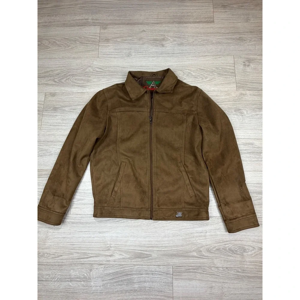 Collezioni Brown Faux Suede Bomber Jacket Mens Large Made in‎ Italy Zip Up